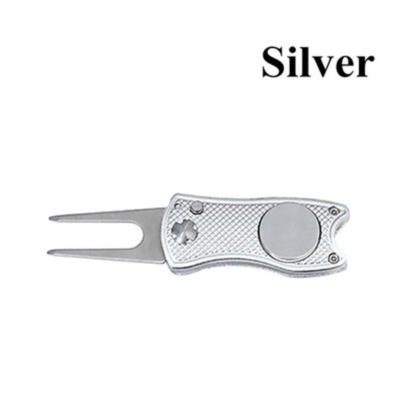 Yuyongzhi Stainless Steel Golf Repair Tool Switchblade Foldable Golf Pitchfork Putting Green Fork Golf Training Aids Pitch Alloy Tool