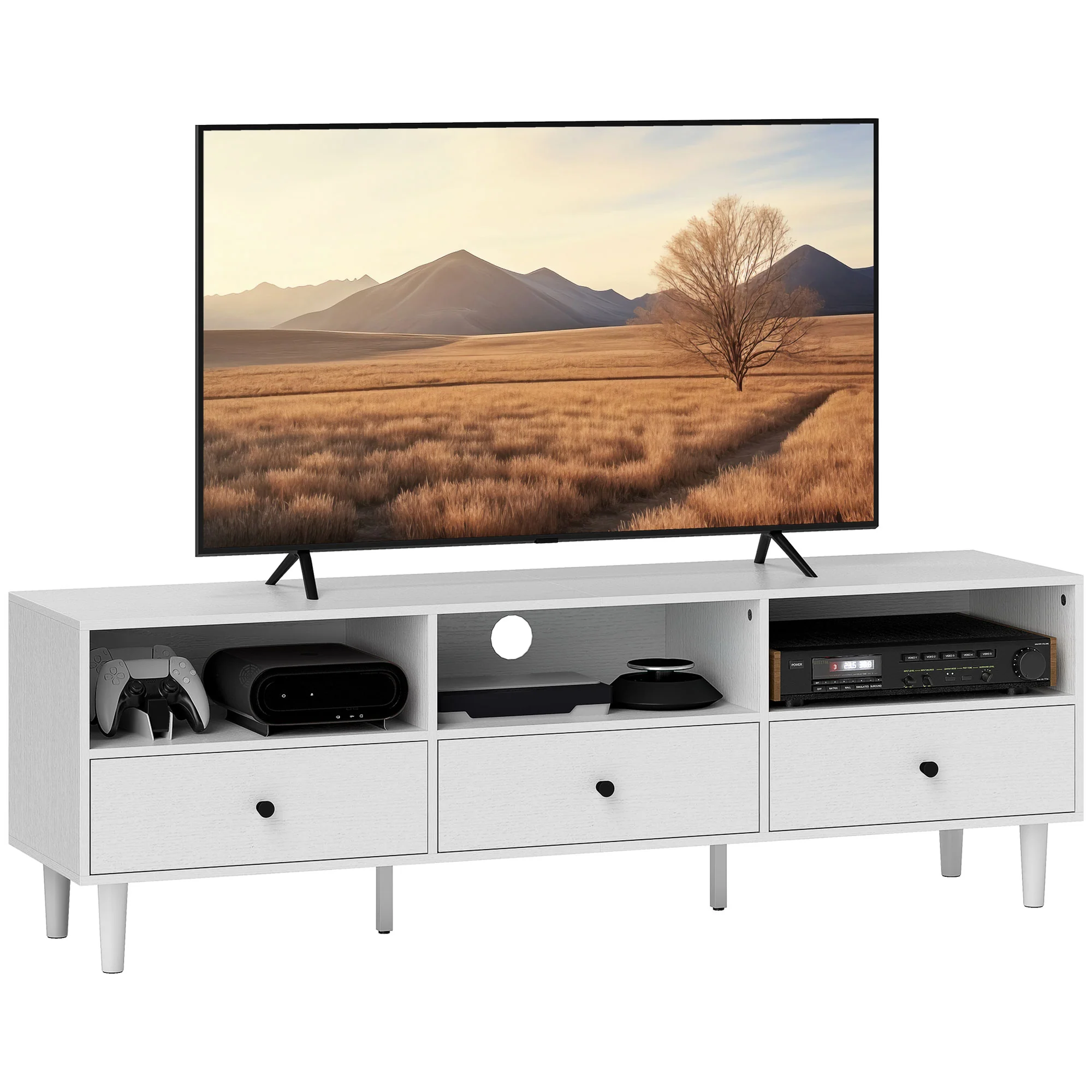 Homcom Tv Unit, Tv Cabinet For Up To 75", With Drawers, Shelves, White
