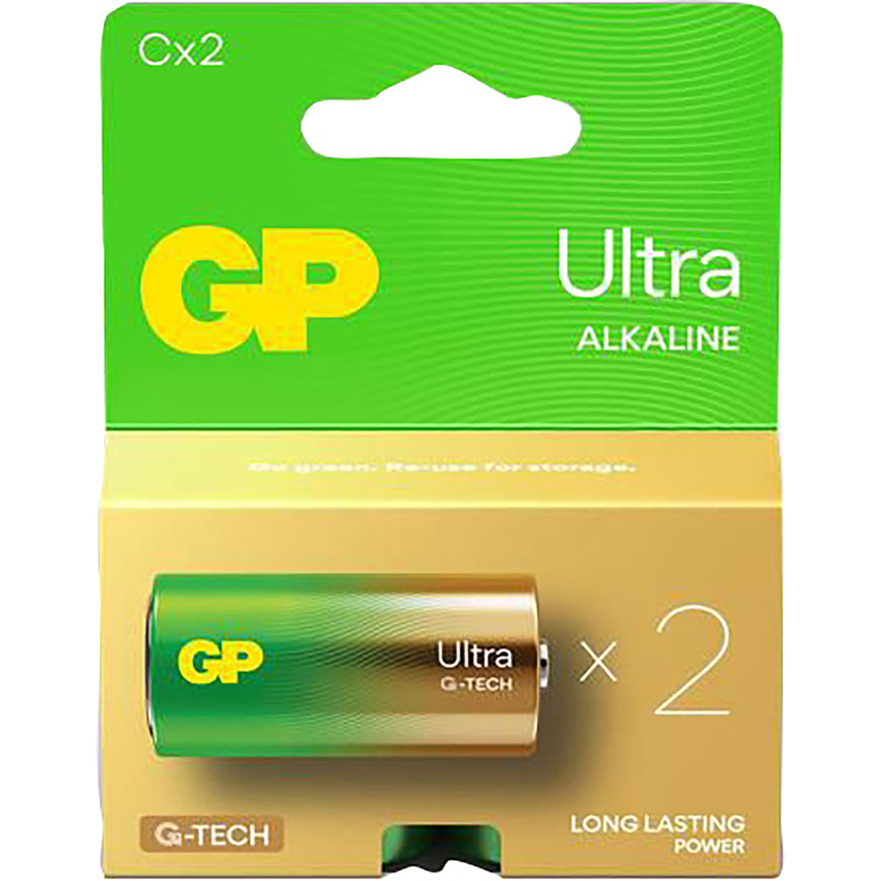 Grey Pneumatic GP Batteries Ultra Batteries C Pack of 2, White