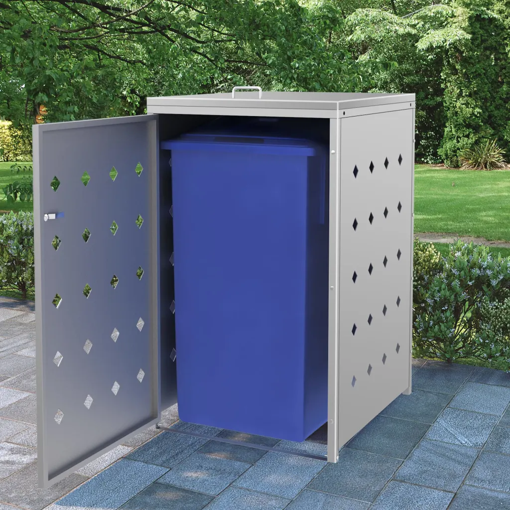 VidaXL Single Wheelie Bin Shed 240 L Stainless Steel