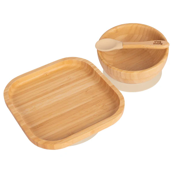Tiny Dining 3pc Square Bamboo Baby Weaning Set