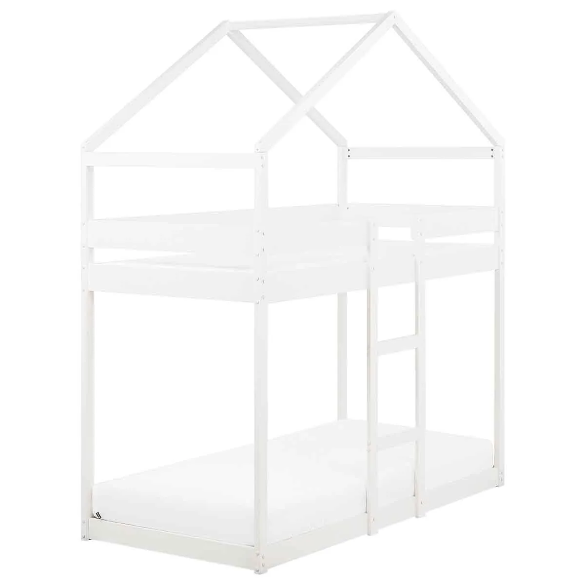 Beliani Wooden Kids House Bunk Bed Eu Single Size White Labatut