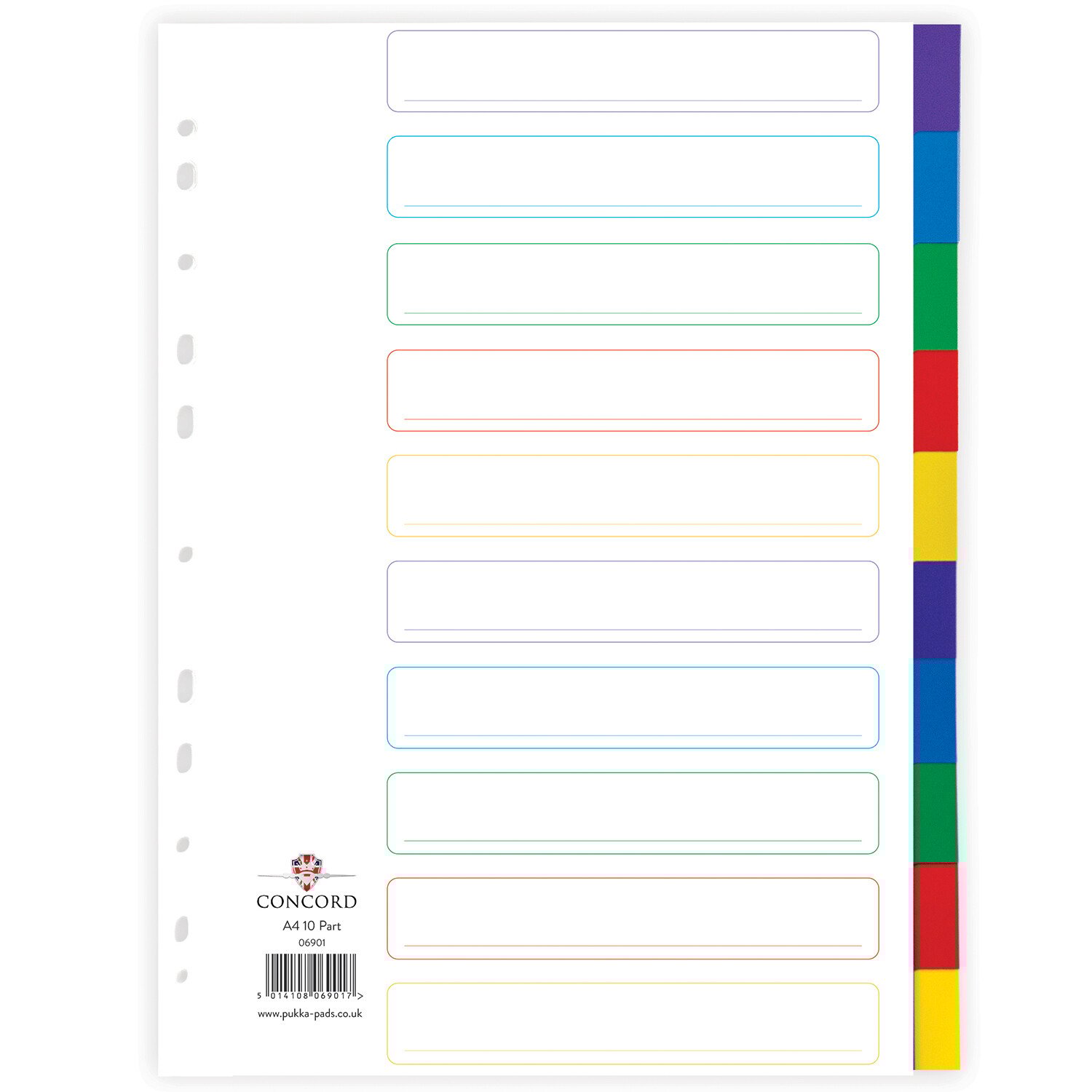 Concord Polypropylene A4 Multicoloured Divider 10 Part