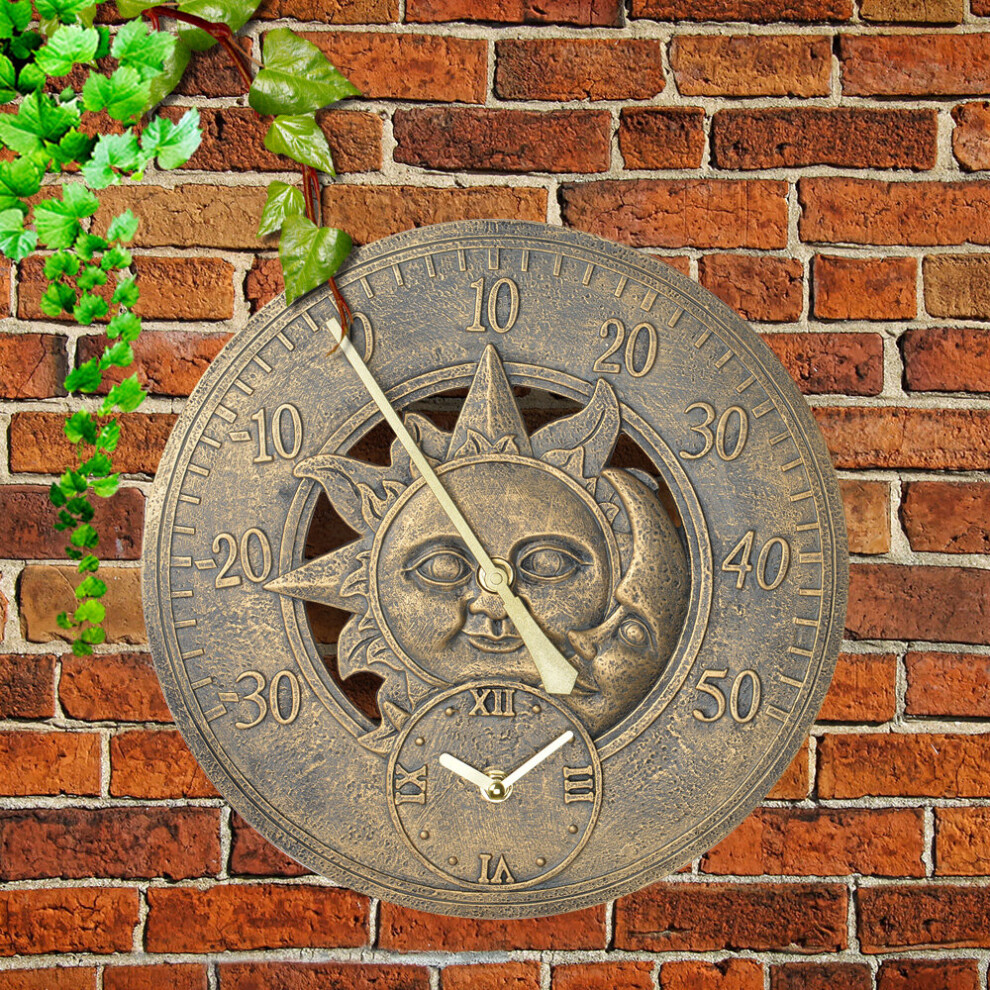 Unbranded Garden Thermometer Wall Station Clock Outdoor Copper effect Clock