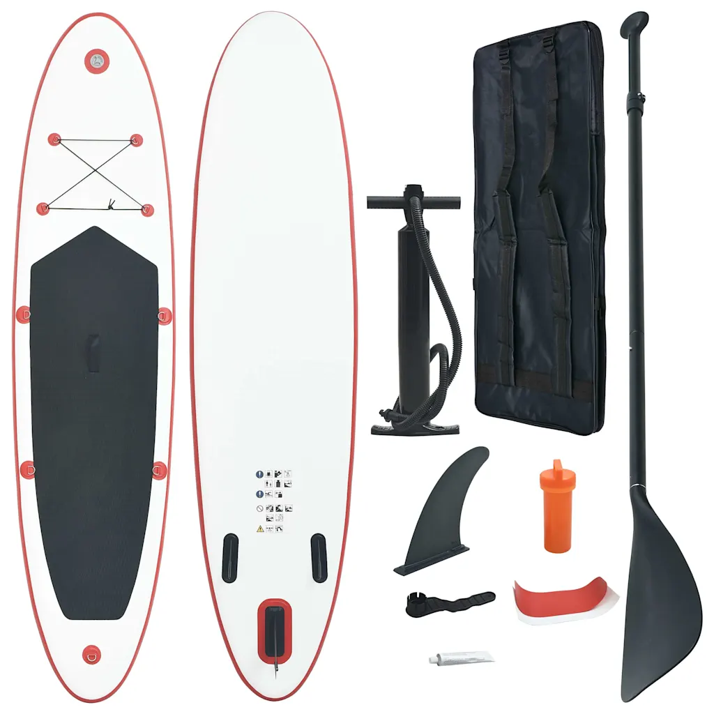 VidaXL Stand Up Paddle Board Set SUP Surfboard Inflatable Red and White