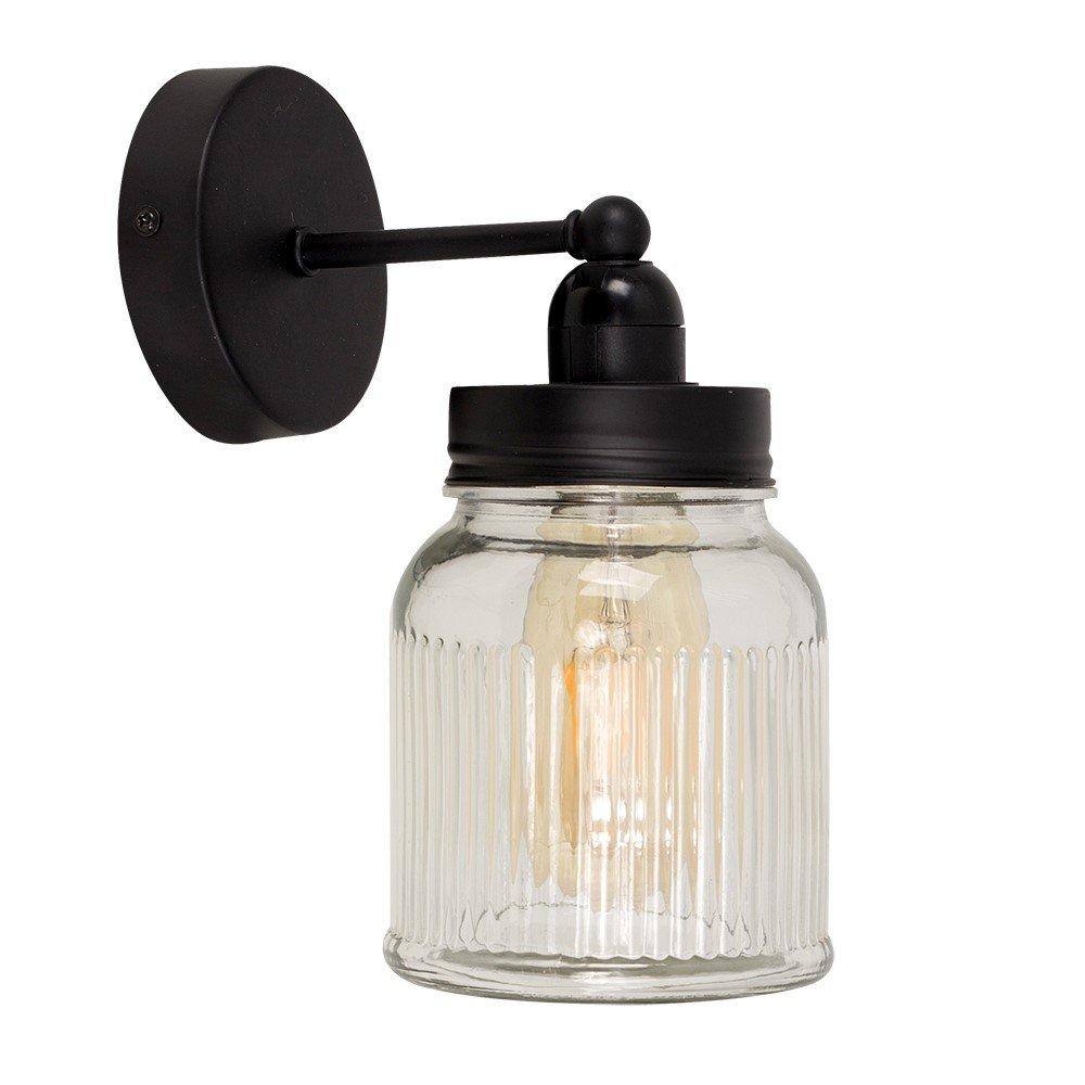Value Lights Cambourne Black Steampunk Wall Light with Jam Jar Shade