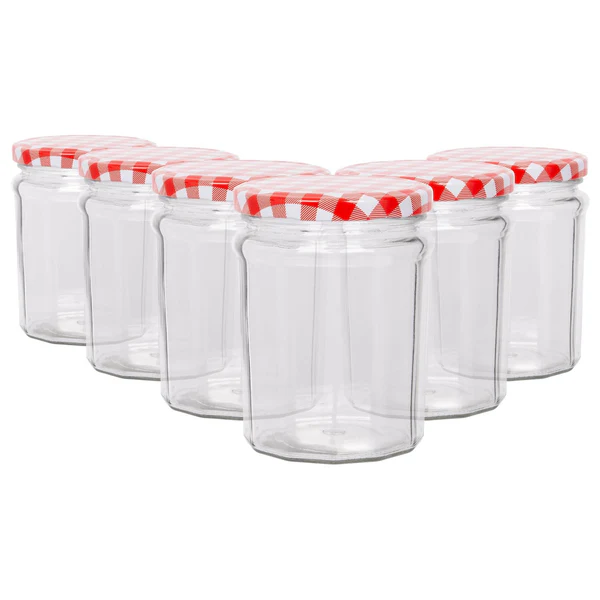 Argon Tableware 380ml Glass Jam Jars with Lids - Pack of 6 - Red Gingham Lid