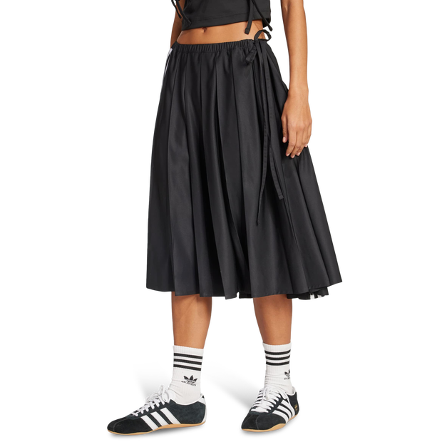 Adidas Ribbon Pleated Maxi Skirt Women Skirts - Black - Size M - Poly Mesh