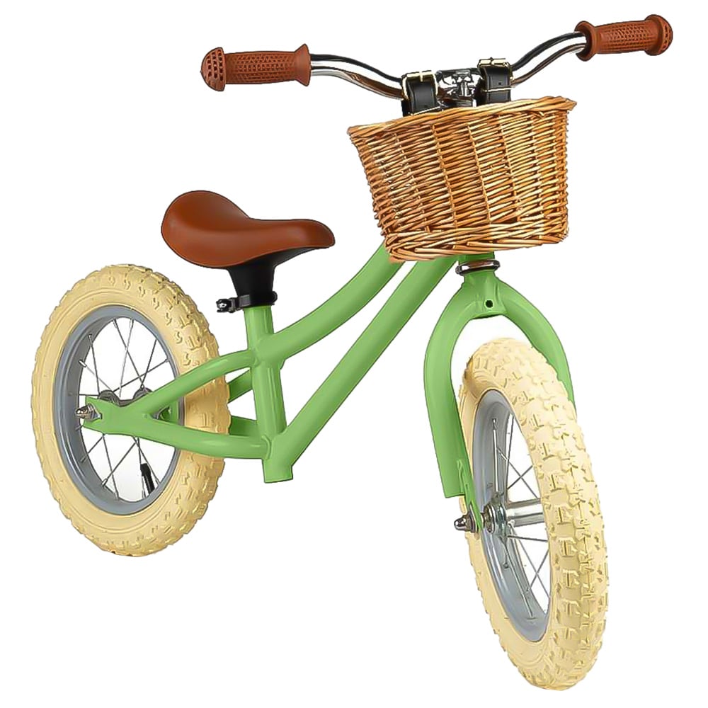 Bigjigs Toys Green Balance Bike With Basket - Pedal Free Toddler Bikes, Green