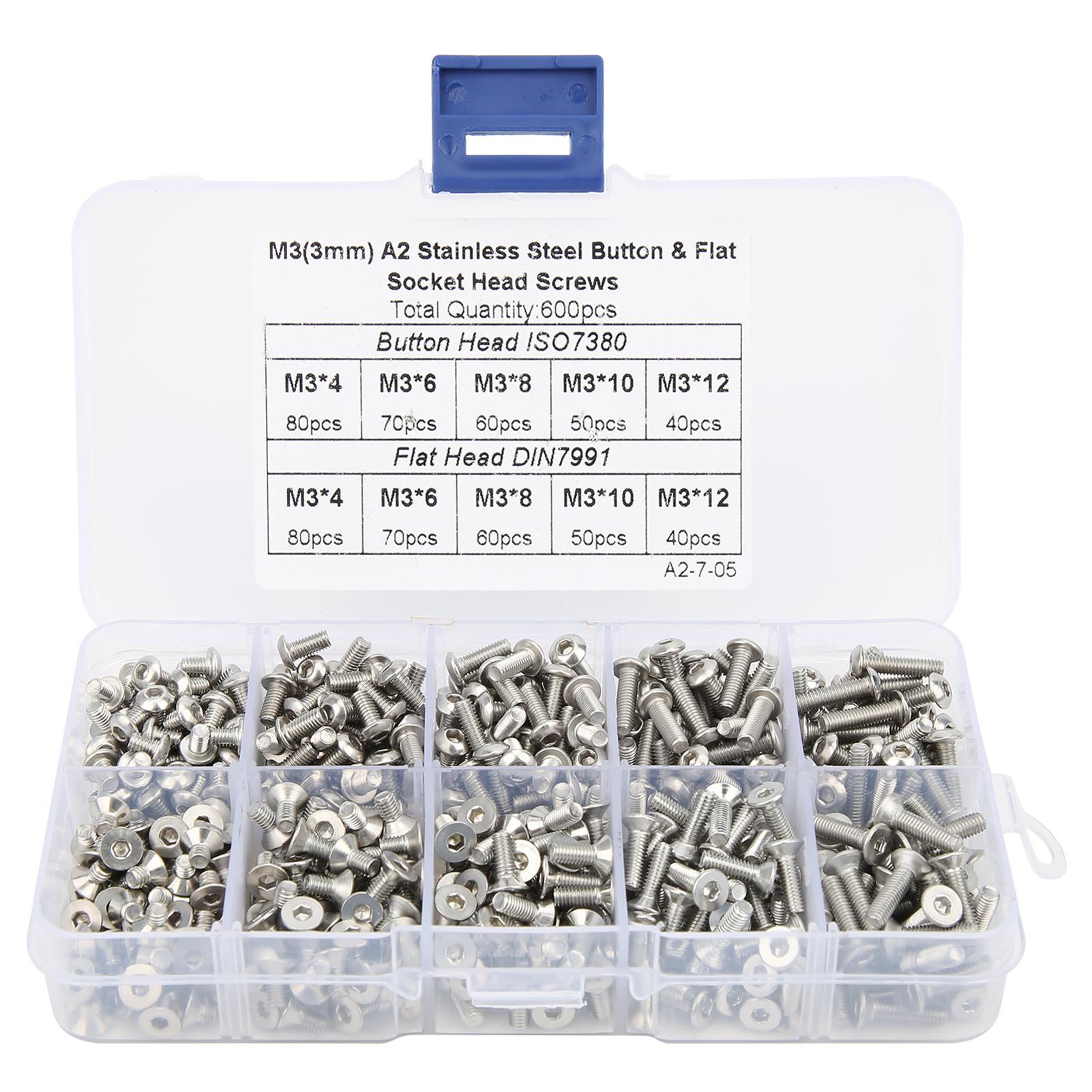 Vestidos 600Pcs Hex Screw Set 304 Stainless Steel PanFlat Head Boxed Hardware Accessories