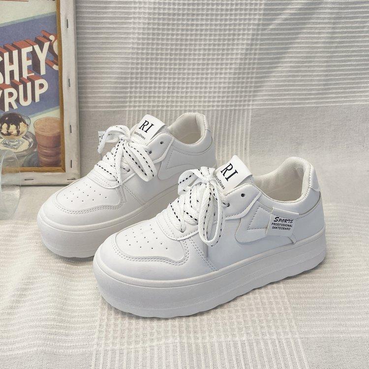 Dodge Women's Shoes Summer New Bread Shoes Spring and Summer Versatile Platform Casual Shoes Leather Skateboard Shoes Platform White Shoes 40