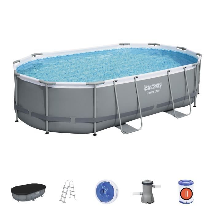 Bestway 16ft x 10ft x 42in Power Steel Frame Oval Pool Set