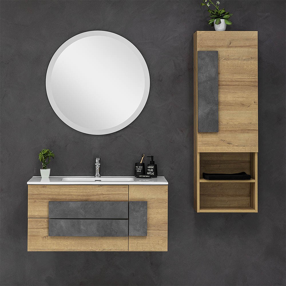 FERIDRAS Mobile bagno 100 cm sospeso lavabo in ceramica specchio moderno 804002