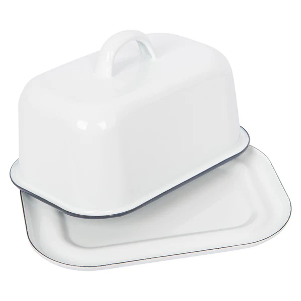 White Enamel Butter Dish - 18.5cm x 10cm