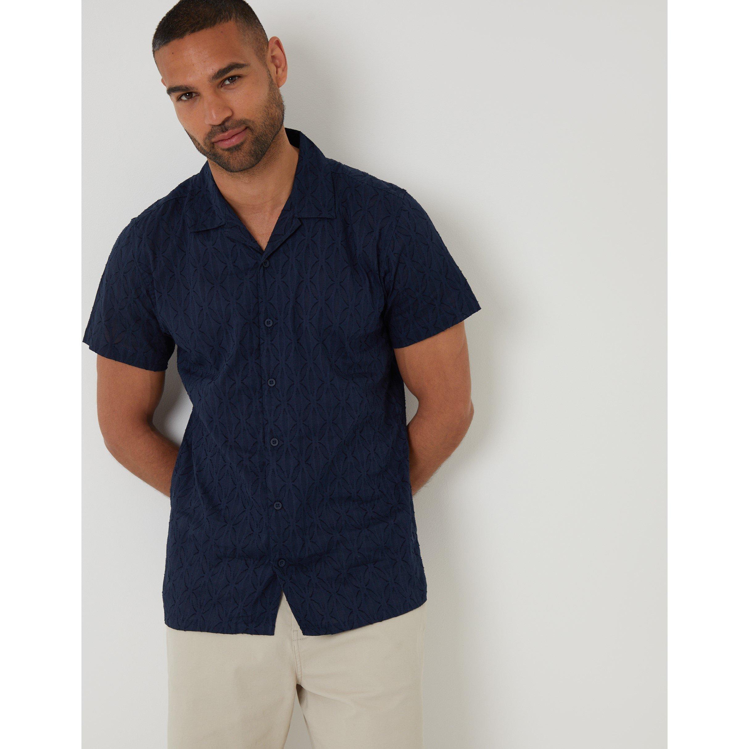 Threadbare Cotton Pluck Textured Short Sleeve Shirt - Blue