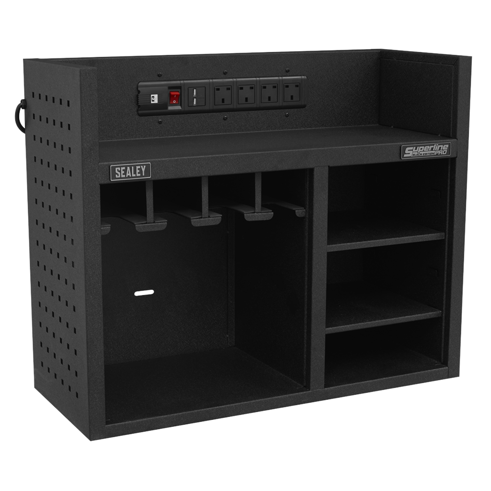  Superline Pro Power Tool Storage and Power Strip Unit Black
