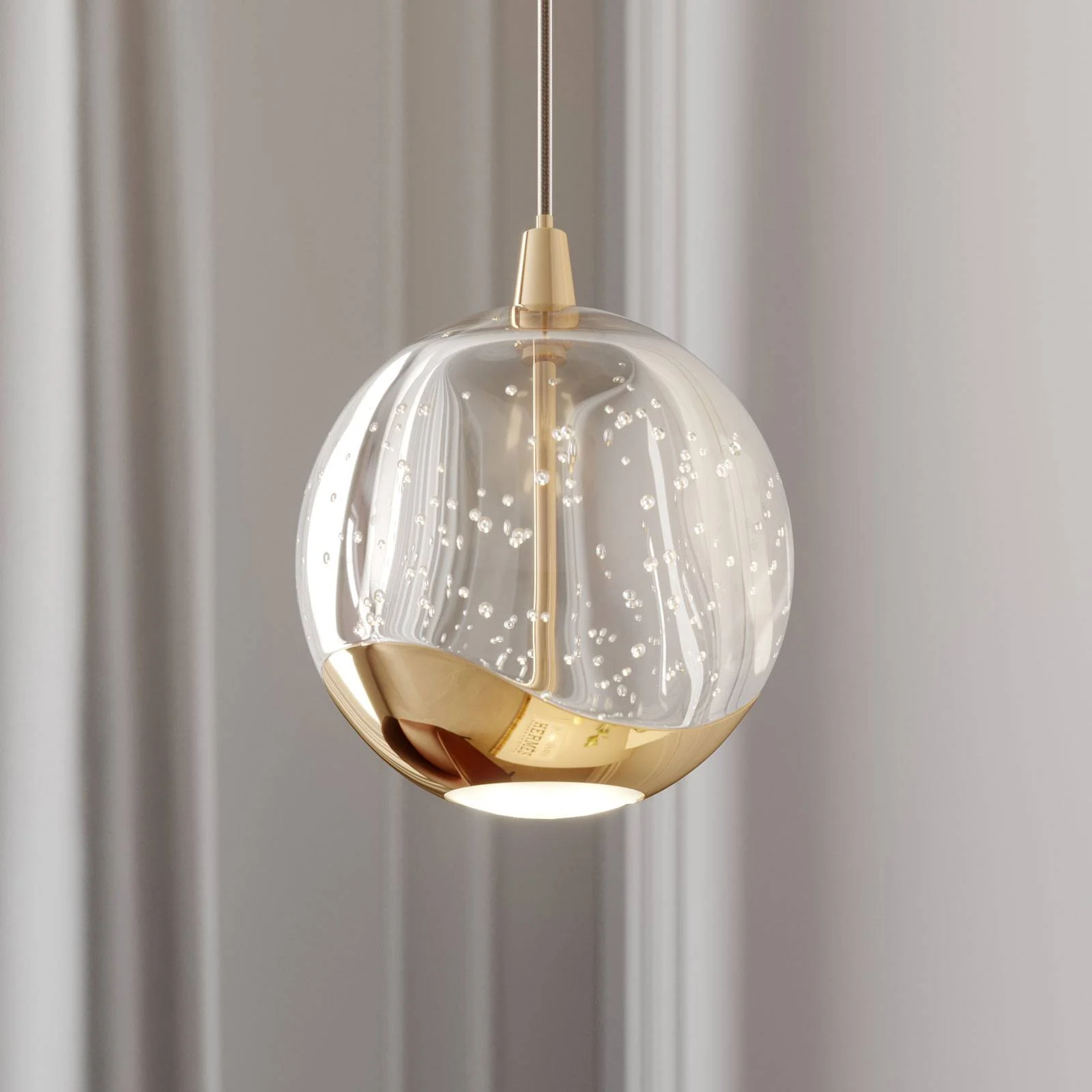 Lucande Hayley LED pendant lamp glass globe, 1-bulb, gold