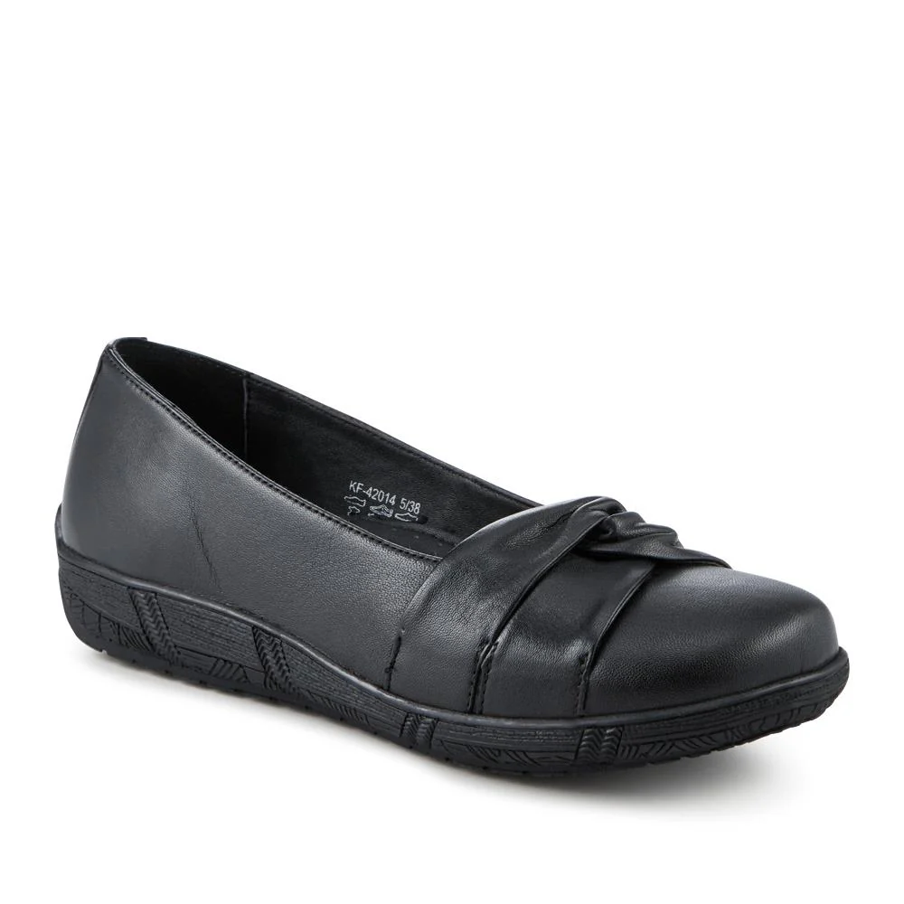 Pavers Wide Fit Leather Slip On Shoes With Ribbon Detail - KF42014 / 328 231 - Black