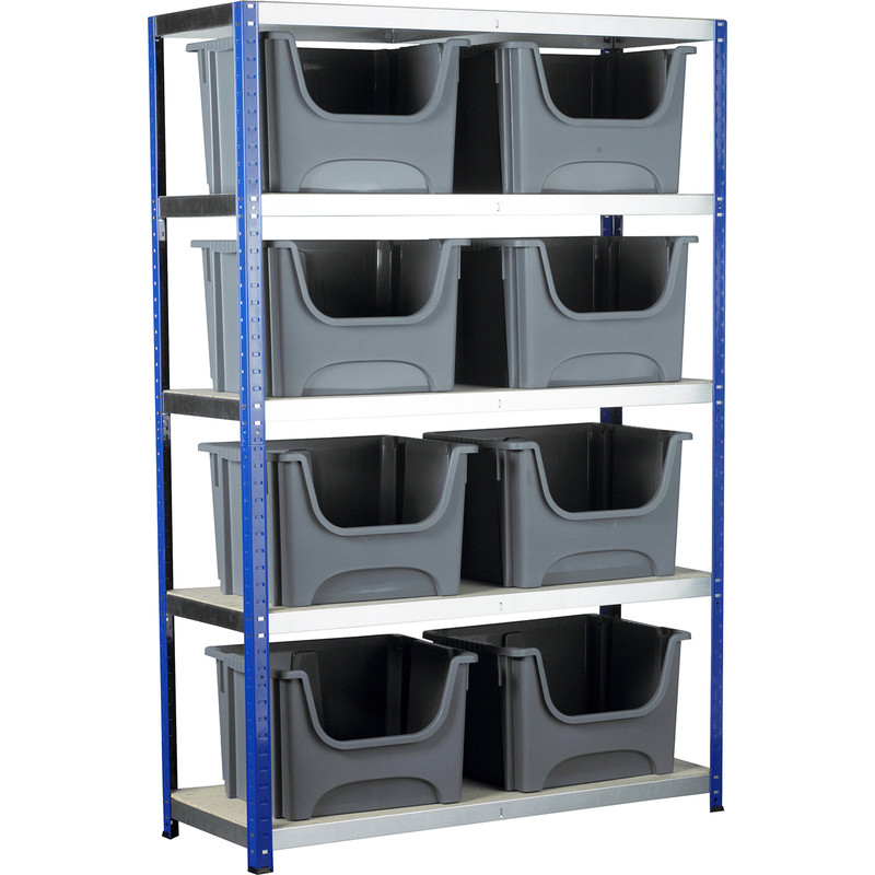 Barton Eco 5 Tier Shelving Bay with Space Saving Containers 1800 x 1200 x 450mm Plastic