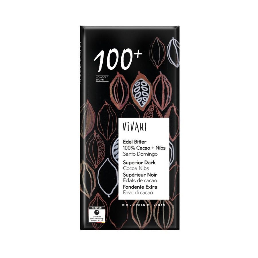 Vivani Superior Dark 100+ with Cocoa Nibs Bar 80 g