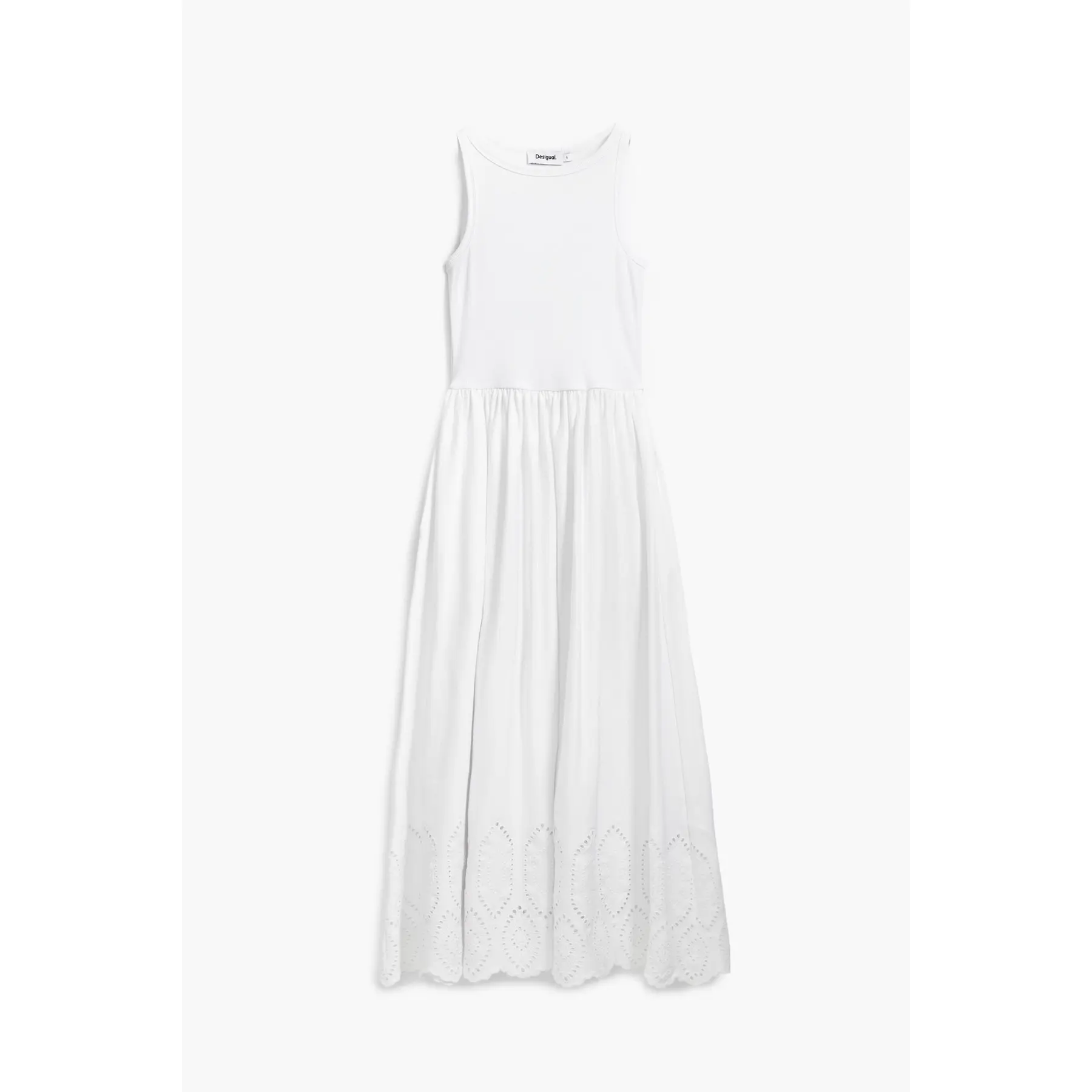 Desigual Eyelet Detail Midi Dress Women - White Dresses
