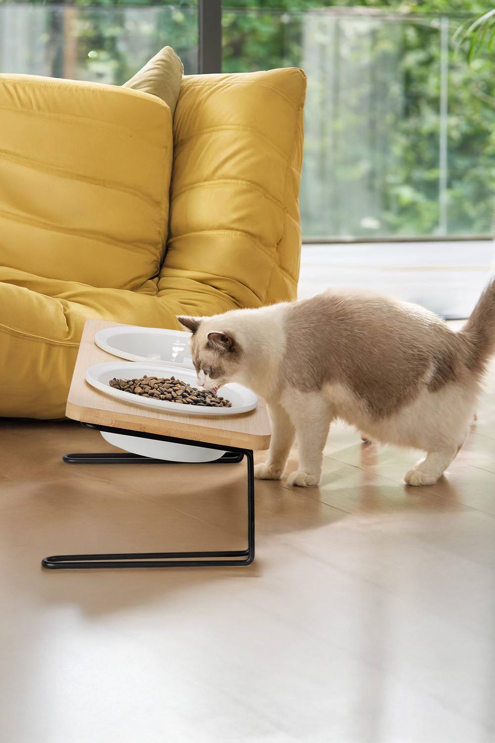 Living And Home Pet Feeder with 2 Ceramic Bowls in Beige