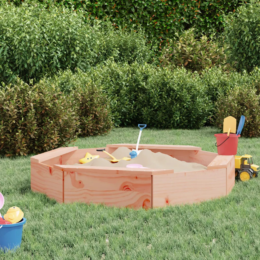VidaXL (natural douglas) vidaXL Sandbox with Seats Kids Toy Outdoor Sandpit Octagon Solid Wood Pine