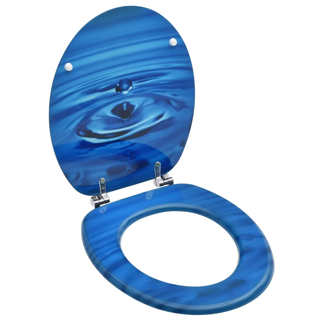 VidaXL WC Toilet Seat with Lid MDF Blue Water Drop Design
