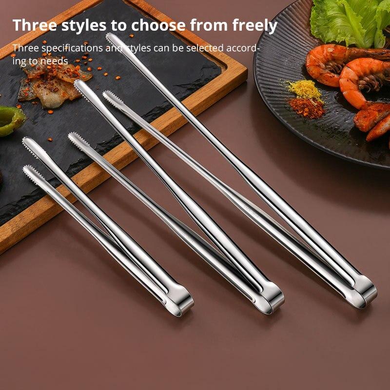 Ouyaohong 1Pc 304 Stainless Steel Barbecue Clip Grill Tongs Meat Cooking Utensils BBQ Baking Silver Kitchen Accessories Camping Supplies silver
