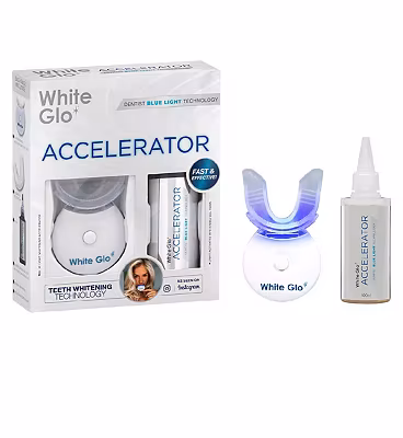 White Glo Accelerator Professional Teeth Whitening Kit with LED Light for Sensitive Teeth and Gums - Blue Light Activated Gel for Best Teeth Whitening Results - 10 Min Timer & 50 Uses! - Like New