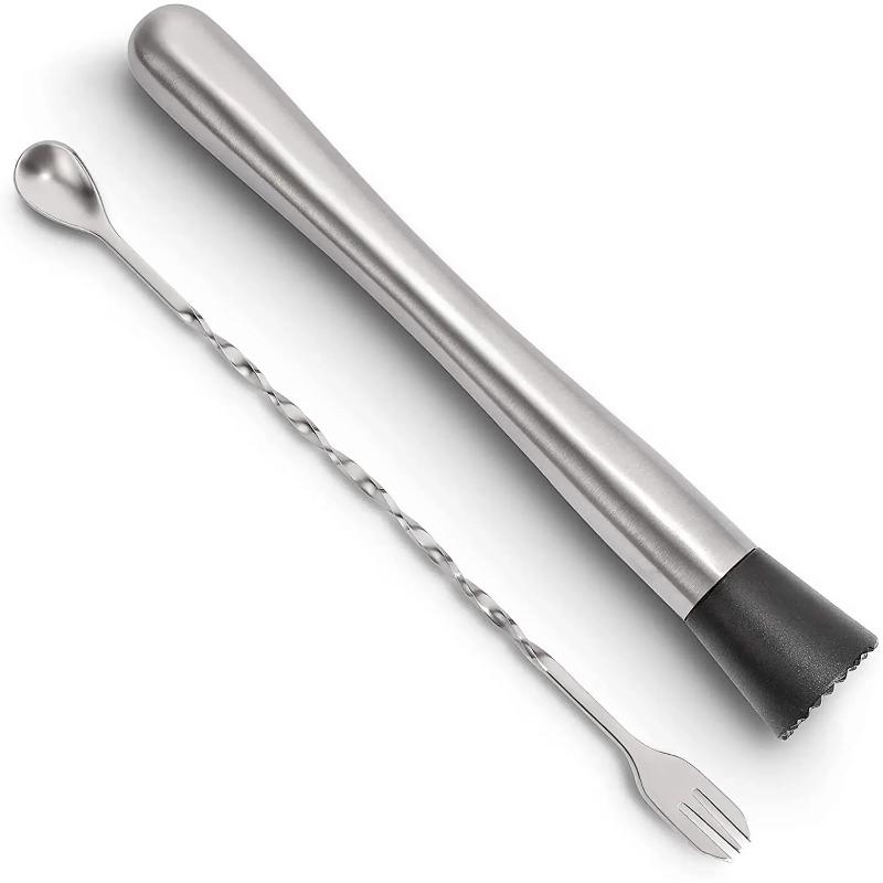 Ouyaohong Stainless Steel Cocktail Muddler and Mixing Spoon Home Bar Tool Set - Create Delicious Mojitos and Other Fruit Based Drinks silver