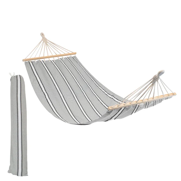 Harbour Housewares 200 x 80cm Deluxe Cotton Garden Hammock - Grey and White Stripe