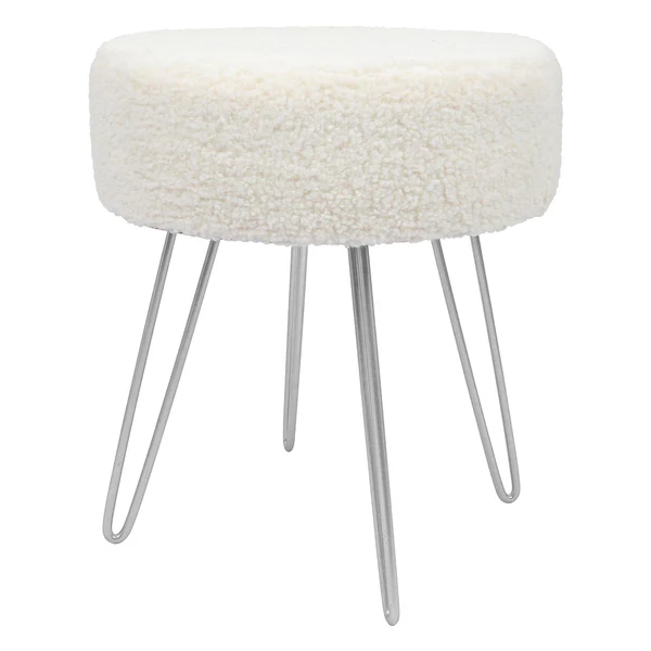 Round Boucle Footstool - H41 x D35cm - Silver