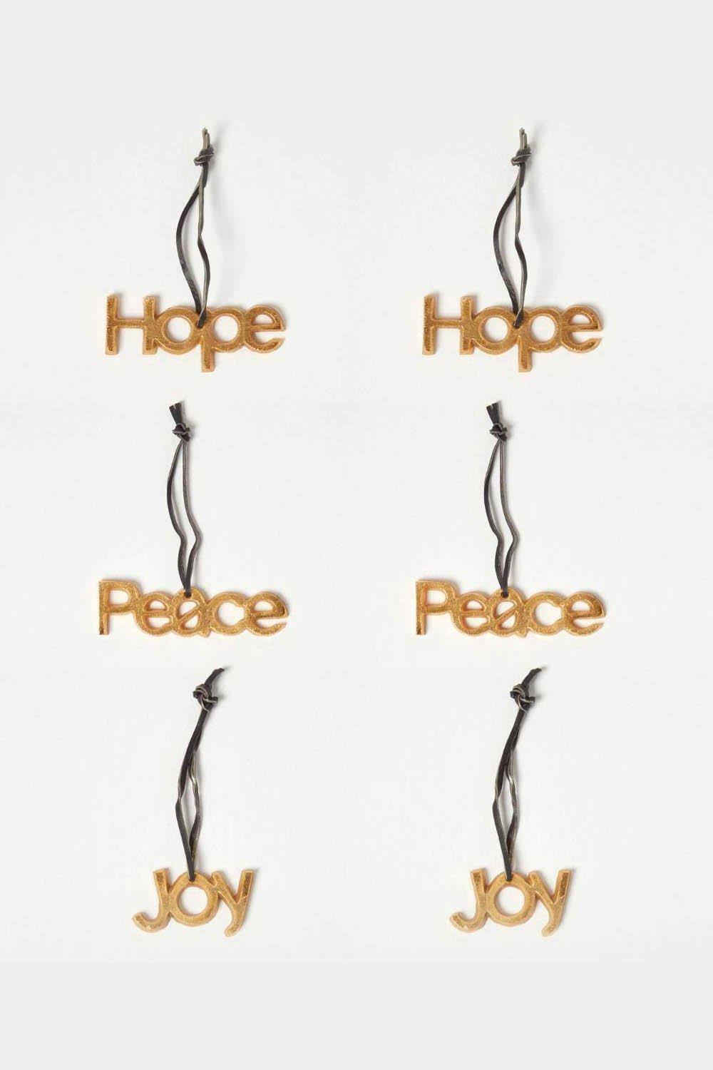 Homescapes Set of 3 Gold Christmas Ornaments Hope Joy Peace|gold
