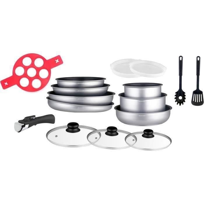 Objets Pour La Maison Arthur Martin AM3950 16-piece cookware set - Aluminum - Removable handle - All heat sources including induction