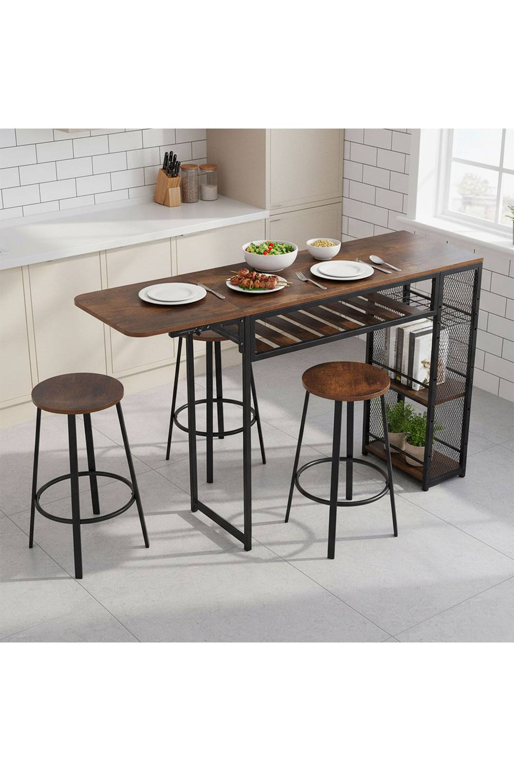 Living And Home 3-Piece Bar Table Set with Two Bar Stools in Black