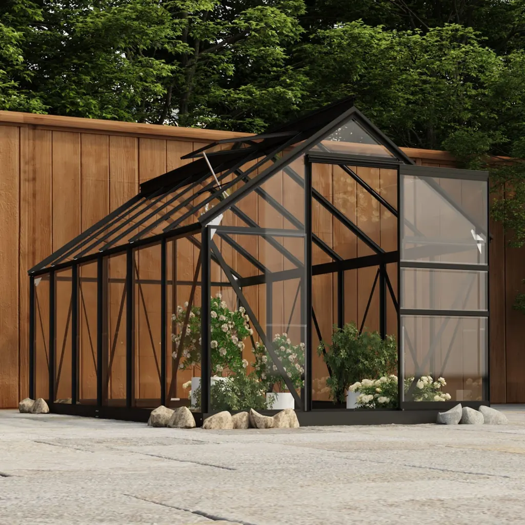 VidaXL Glass Greenhouse Anthracite 155x298x191 cm Aluminium