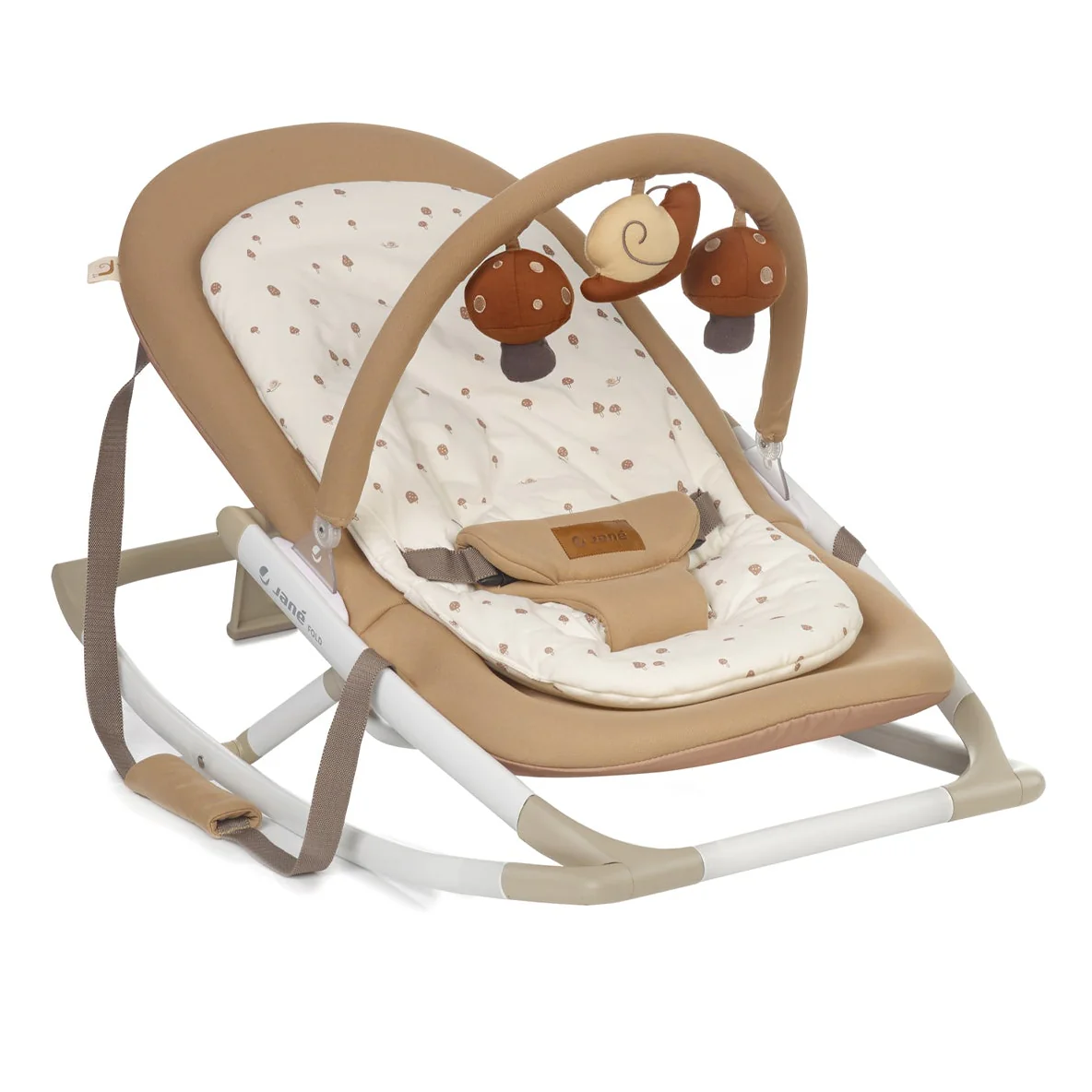 Jané Fold Hammock Baby Rocker with Toy Arch & Reversible Newborn Cushion, Sesame