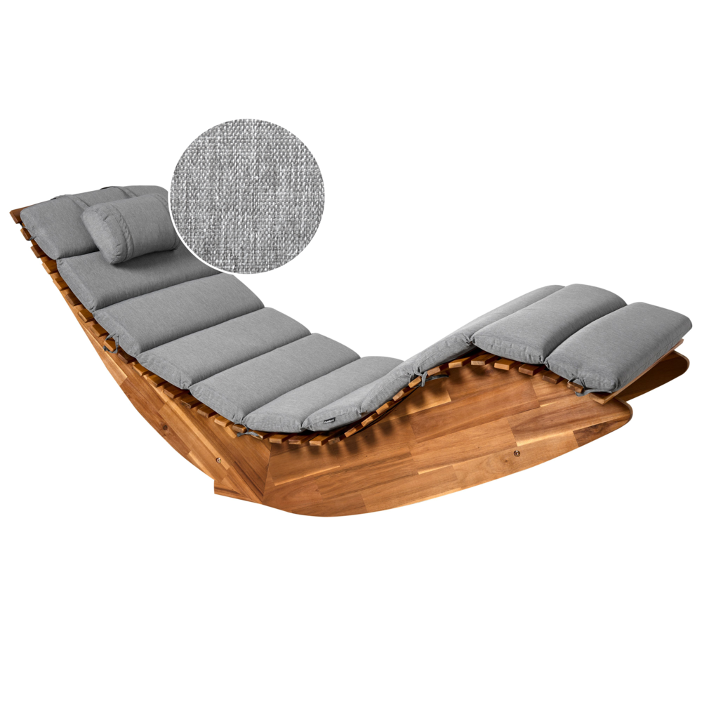 Beliani Sun Lounger With Cushion Brescia Premium Acacia Wood Grey