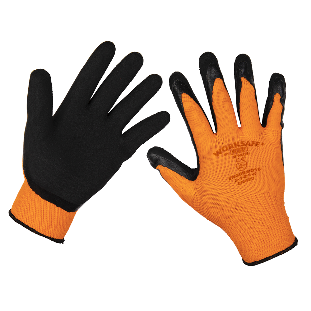 Worksafe Foam Latex Grip Gloves Black / Orange L Pack of 6
