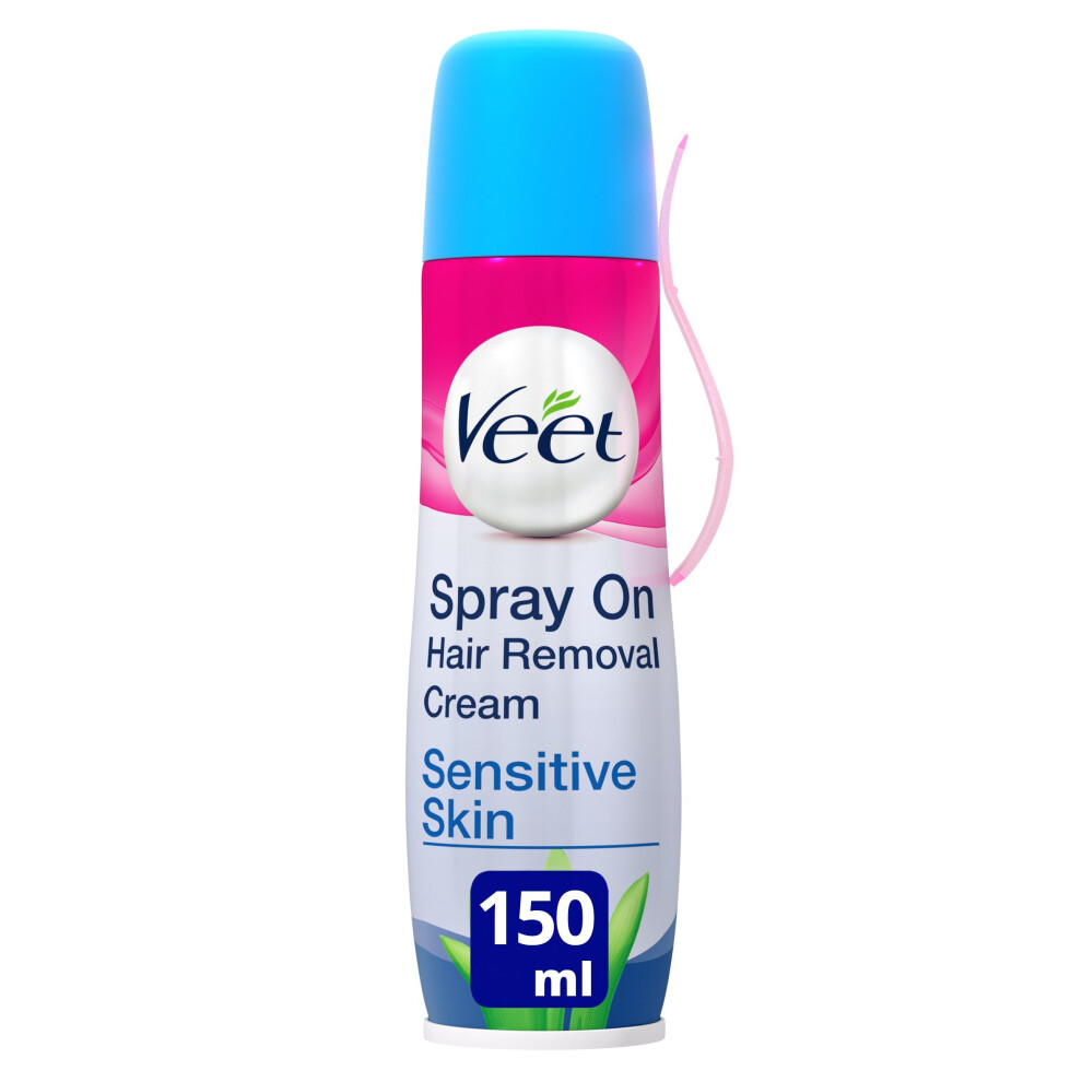 Veet Spray on Hair Removal Cream with Aloe Vera & Vitamin E for Sensitive Skin 150ml