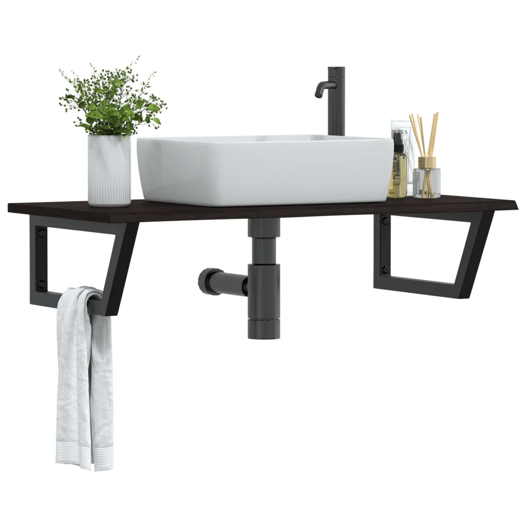 VidaXL Basin Shelf Wall Mounted Bathroom Countertop Steel and Solid Wood Oak