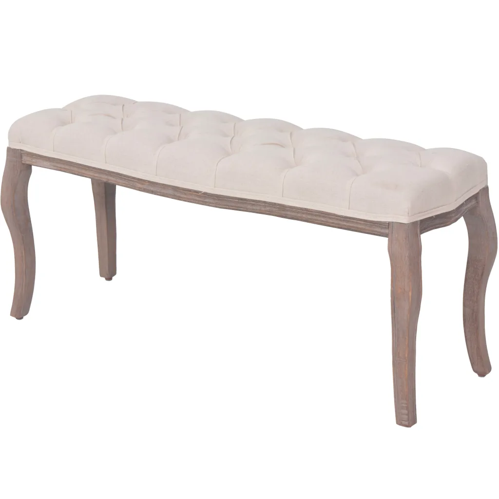 VidaXL Bench Linen Solid Wood 110x38x48 cm Cream White
