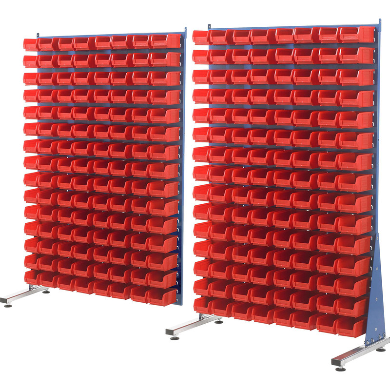 Barton Steel Louvre Panel Adda Stand with Red Bins 1600 x 1000 x 500mm with 120 TC2 Red Bins (120 Pk)
