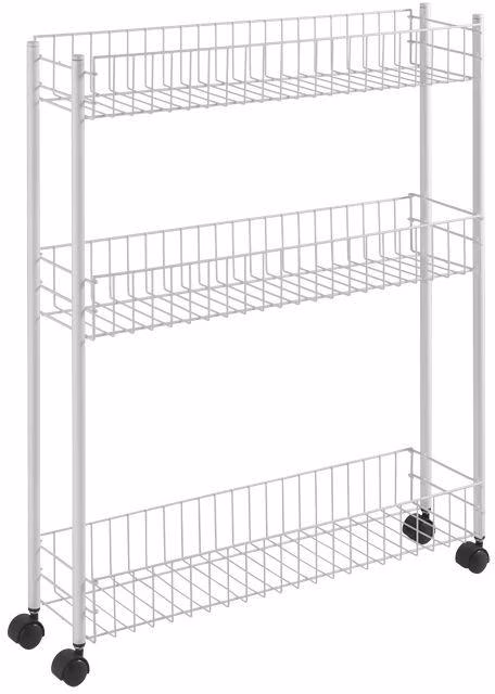 Metaltex Fino 3-Tier Extra-Slim Trolley With Wheels - White