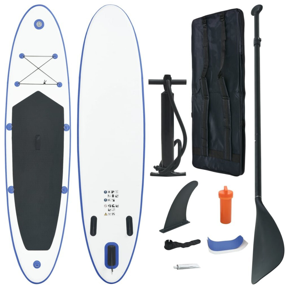 VidaXL Stand Up Paddle Board Set SUP Surfboard Inflatable Blue and White