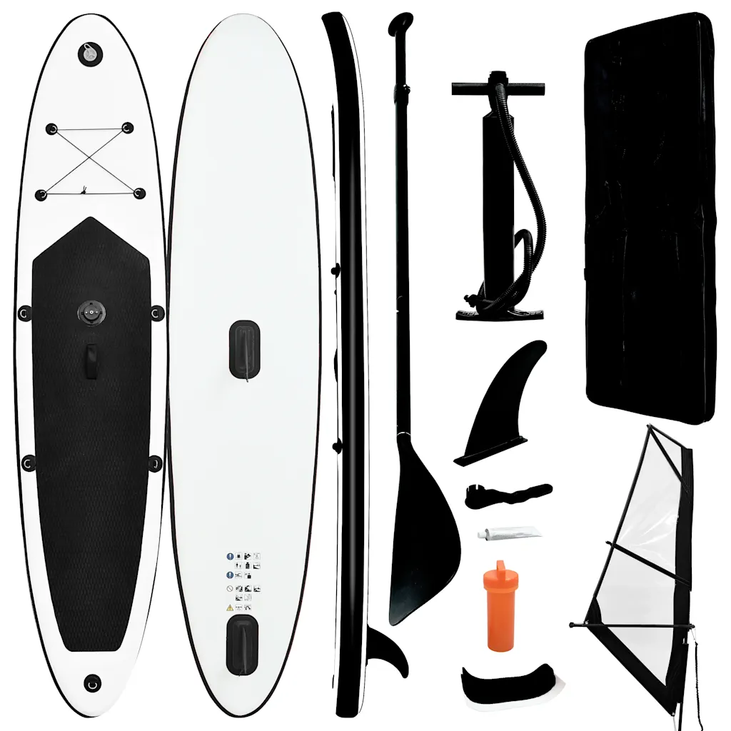 VidaXL Inflatable Stand Up Paddleboard with Sail Set Black and White