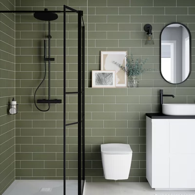 GoodHome Glina Oil Green Matt Ceramic Indoor Wall Tile, Pack Of 27, (L)300mm (W)100mm