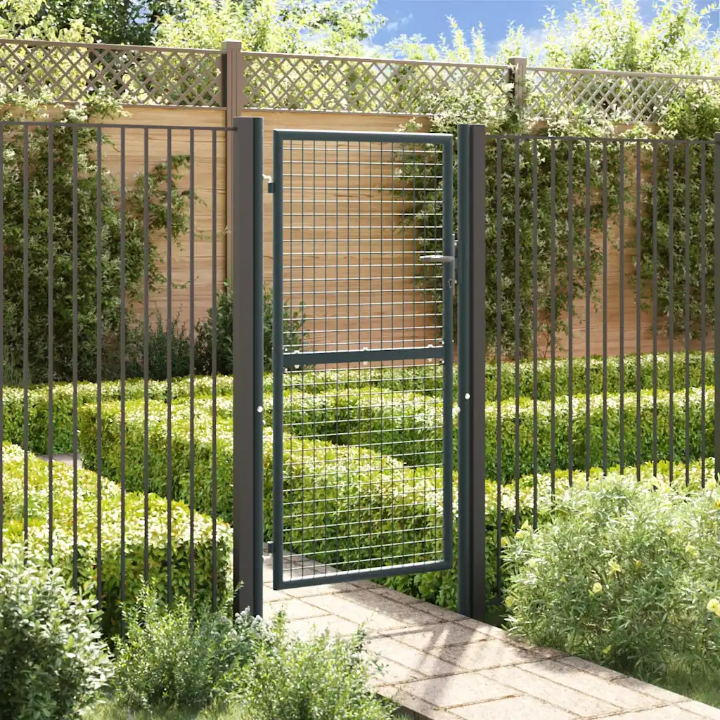VidaXL Mesh Garden Gate Galvanised Steel 100x225 cm Grey