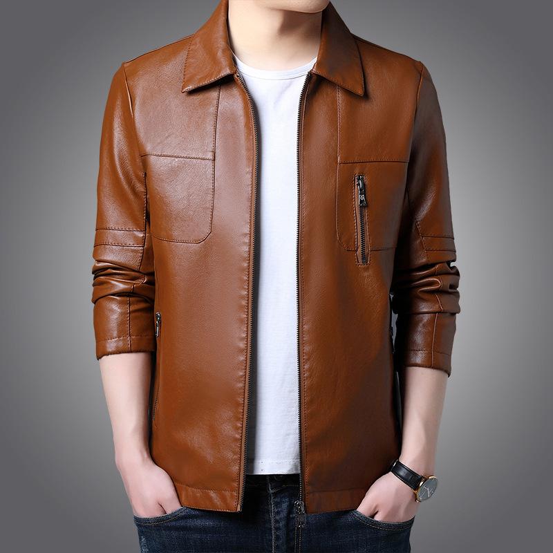 CHIC STUDIO Autumn and Winter Men's Leather Jackets, Fashionable PU Leather Jackets, Motorcycle Style Trendy Large Size Stand Collar Leather Jackets 5XL
